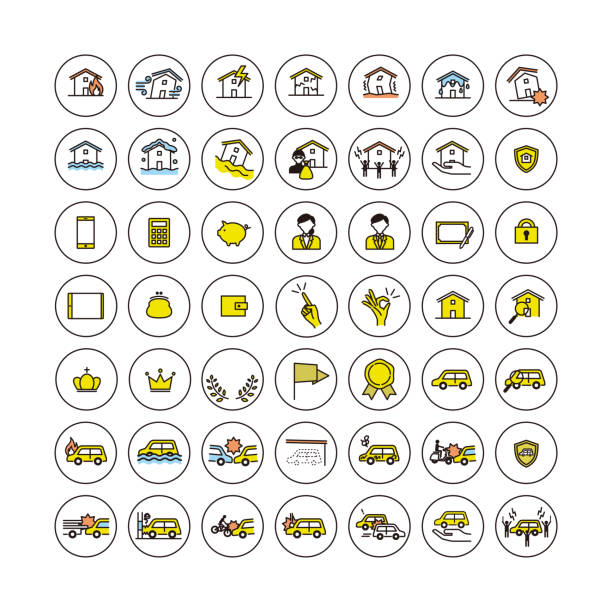 einfaches icon set: haus- und autoversicherung - auto accidents symbol insurance computer icon stock-grafiken, -clipart, -cartoons und -symbole