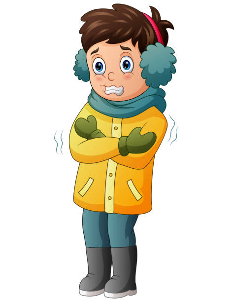 A boy shivering in winter weather illustration A boy shivering in winter weather illustration shivering stock illustrations