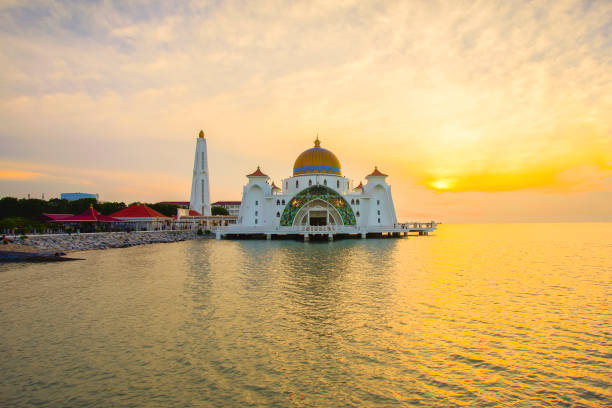 istock Majestic view of Malacca Straits Mosque during sunset. 1292828373