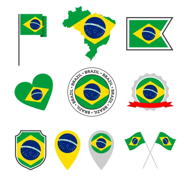 Vector illustration of Brazil flag icons set, symbols of the flag of Federative Republic of Brazil