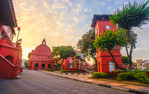 The oriental red building in Melaka, Malacca, Malaysia. Soft focus and noise slightly appear due to high iso