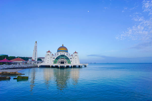 istock Majestic view of Malacca Straits Mosque during blue hour 1292834428