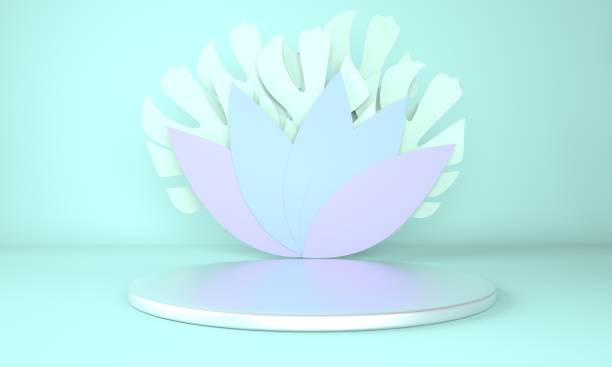 istock Mockup, podium, display with monstera leaves tropical plant background, 3drender 1292835257