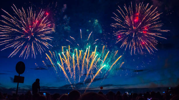 istock Salute, fireworks, festive beautiful in the night sky. Anniversary celebration. 1292836742