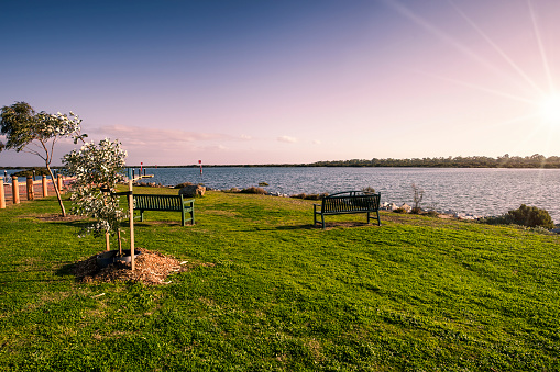Sun going down over the water at Tooradin in Victoria's South Gippsland