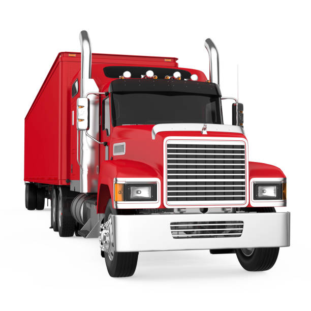 Red Semi-trailer Truck isolated on white background. 3D render