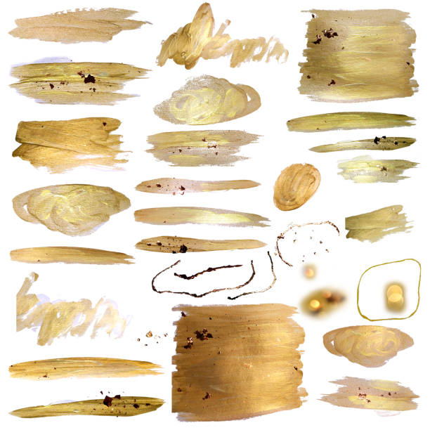 istock Freehand paint gold brush strokes. Various shapes. 1292851051
