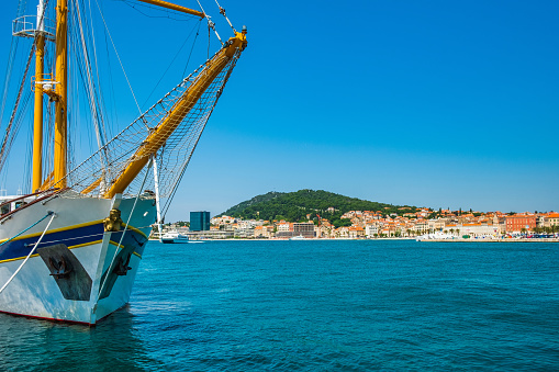 Old ships in the harbor of Split, Croatia, beautiful Adriatic seascape