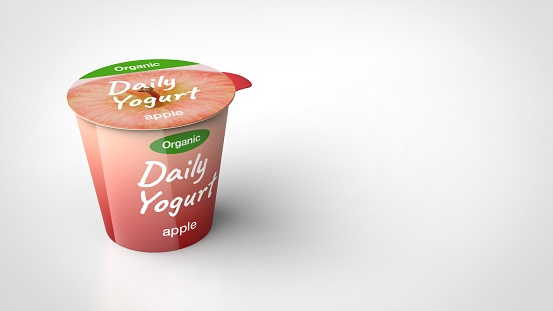 yogurt apple white background one left angled 3d rendering
