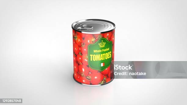 Tomato Can White Background One Center Angled 3d Rendering Stock Photo - Download Image Now
