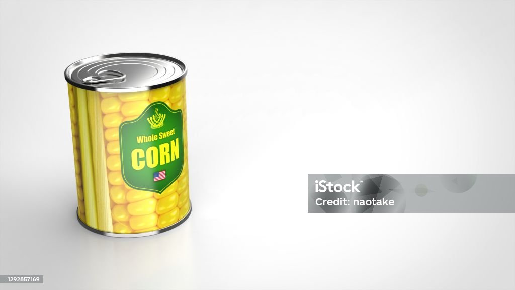 corn can white background one left angled 3d rendering Can Stock Photo