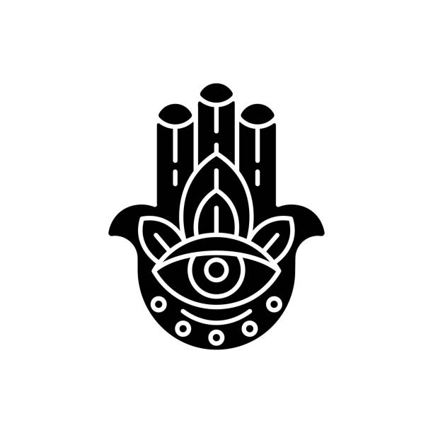 ilustrações, clipart, desenhos animados e ícones de ícone do glifo preto hamsa hand - hamsa