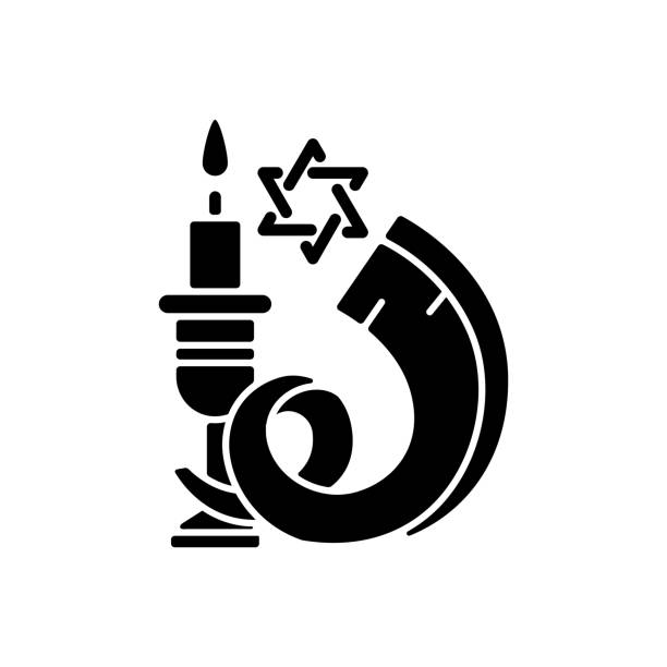 shofar siyah glyph simgesi - yom kippur illüstrasyonlar stock illustrations