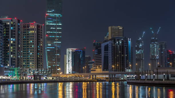 istock Dubai business bay towers night 1292866218