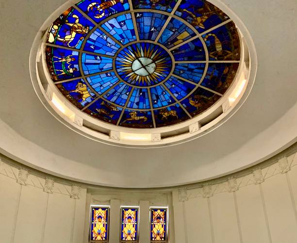 istock Vintage stained glass in the building 1292866308