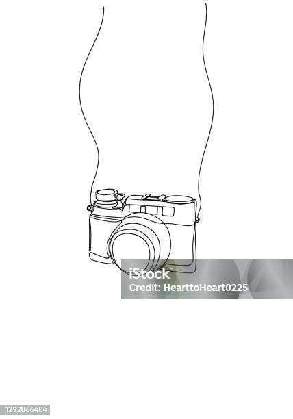 Hand Drawn One Line Drawing Of Camera Linear Style Stock Illustration - Download Image Now
