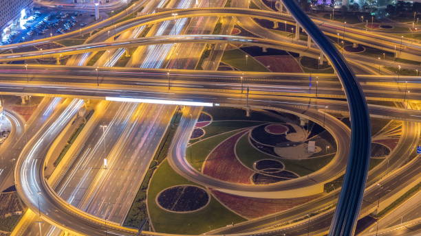 istock Night traffic on a busy intersection on Sheikh Zayed highway aerial 1292868798