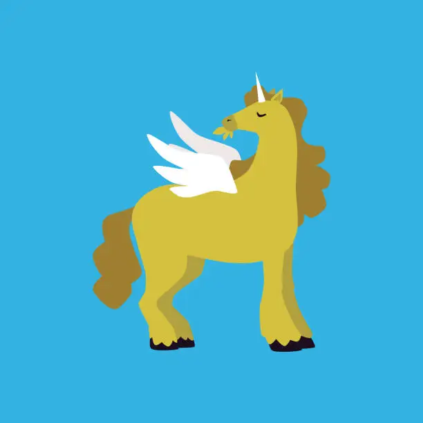Vector illustration of A fairytale horse with a horn and white wings a vector illustration.
