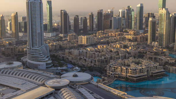 istock Dubai downtown morning scene . Top view from above 1292870496