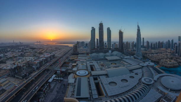 istock Dubai downtown with sunrise . Top view from above 1292870507