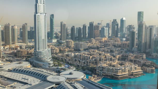istock Dubai downtown during sunset . Top view from above 1292870532
