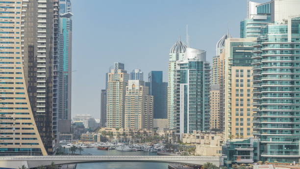 istock Amazing colorful dubai marina skyline during sunset 1292871418