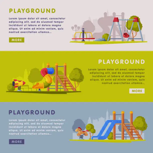 Vector illustration of Children Playground Zone with Slide and Ladder Landing Page Template Vector Set