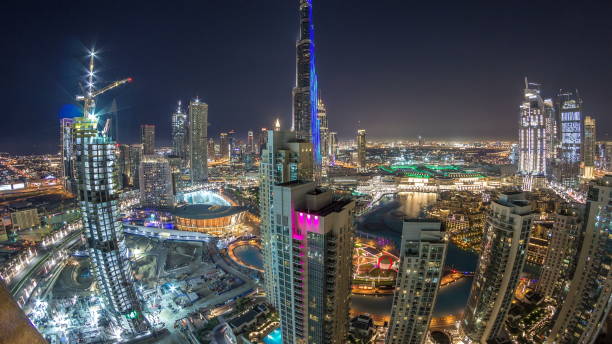 istock Dubai downtown cityscape with Burj Khalifa, LightUp light show aerial 1292874801