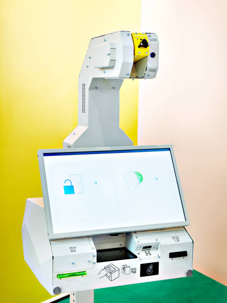 istock Robotic terminal for visitor registration and temperature measurement 1292875936