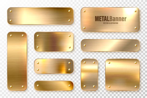istock Realistic shiny metal banners set. Brushed steel plate. Polished copper metal surface. Vector illustration 1292878863