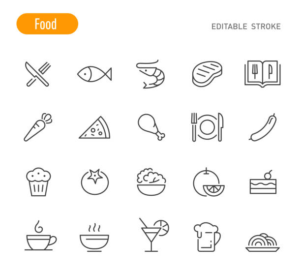 ilustrações de stock, clip art, desenhos animados e ícones de food icons - line series - editable stroke - vegetables table