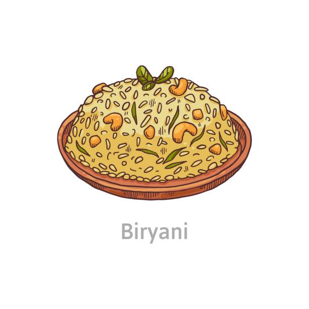 Famous Dish Biryani Bowl With Plov From Rice Chicken And Spices Delicious  Authentic Traditional Indian Food Vector Sketch Illustration Isolated On A  White Background Stock Illustration - Download Image Now - iStock