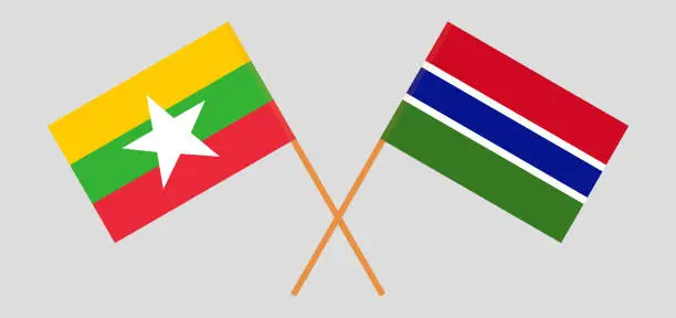 Vector illustration of Crossed flags of Myanmar and the Gambia