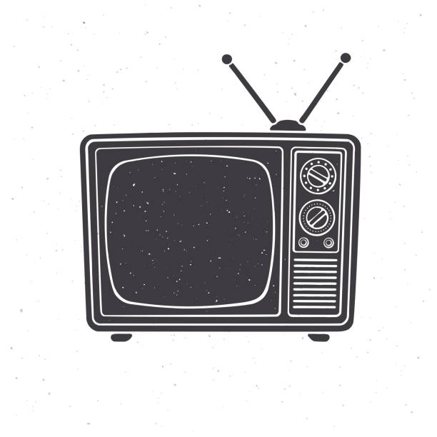 Silhouette of analogue retro TV with antenna, channel and signal selector. Vector illustration. Television box for news and show translation. Isolated white background