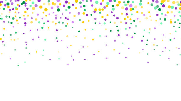 Mardi Gras carnival confetti seamless background Seamless horizontal pattern beautiful geometric yellow, green, purple confetti on white background. Venetian carnival Mardi Gras party. Great for horizontal posters, header for website. Vector mardi gras confetti stock illustrations