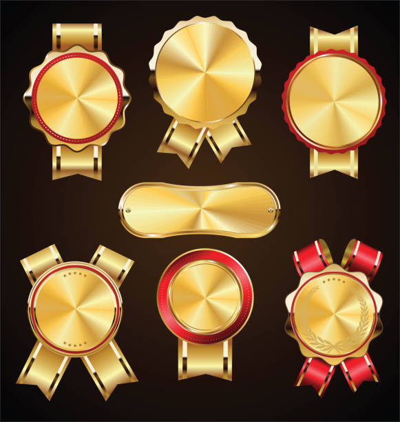 istock Retro vintage golden medals and labels collection 1292894990