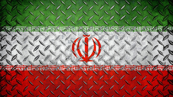 Flag of Iran, painted on a grunge steel floor