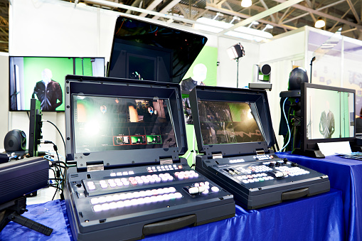 Portable switchers and video production studio with built-in monitors