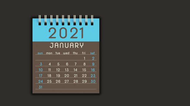 istock Stylized 2021 calendar notebook January page in blue, front view with copy space 1292899431