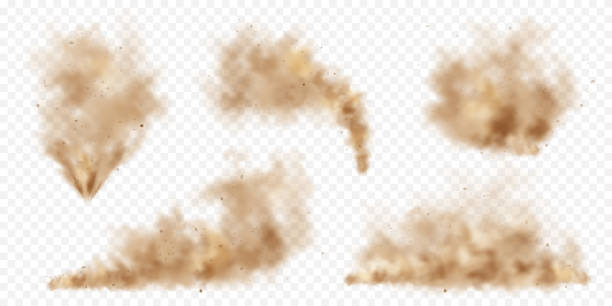 realistische staubwolken. straßensandsturm. verschmutzte schmutzige braune luft mit schmutzpartikeln, smog. luft, umweltverschmutzung. vektor-designelement - staub stock-grafiken, -clipart, -cartoons und -symbole