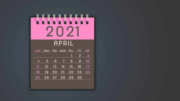 istock Stylized 2021 calendar notebook April page in pink, front view with copy space 1292899808