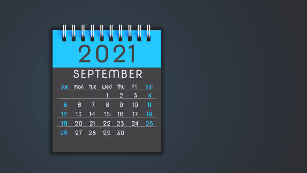 istock Stylized 2021 calendar notebook September page in blue, front view with copy space 1292900859