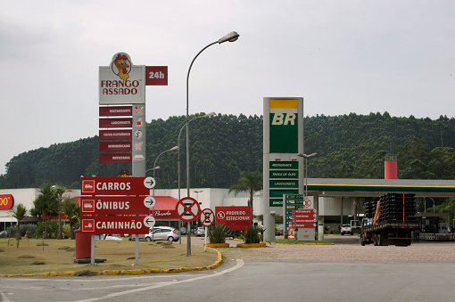candeias, bahia, brazil - june 10, 2022: Shell Distribuidora gas station on highway BR 324 in bahia.