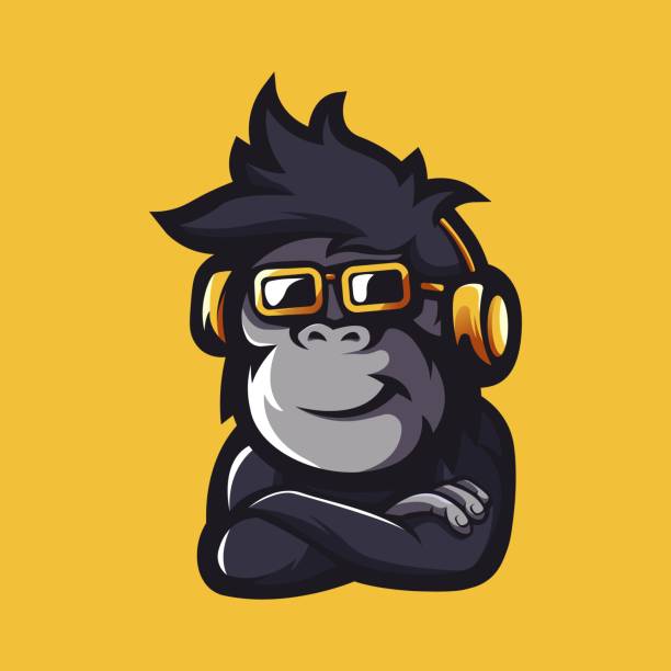 monkey music Monkey with glasses and headphones mascot logo design vector monkey stock illustrations