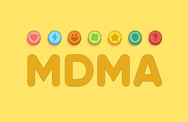 ilustrações de stock, clip art, desenhos animados e ícones de mdma word and line of ecstasy pills banner - ecstasy