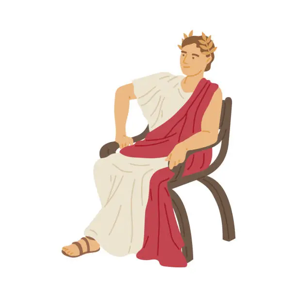 Vector illustration of Antique emperor of ancient roman patrician flat vector illustration isolated.
