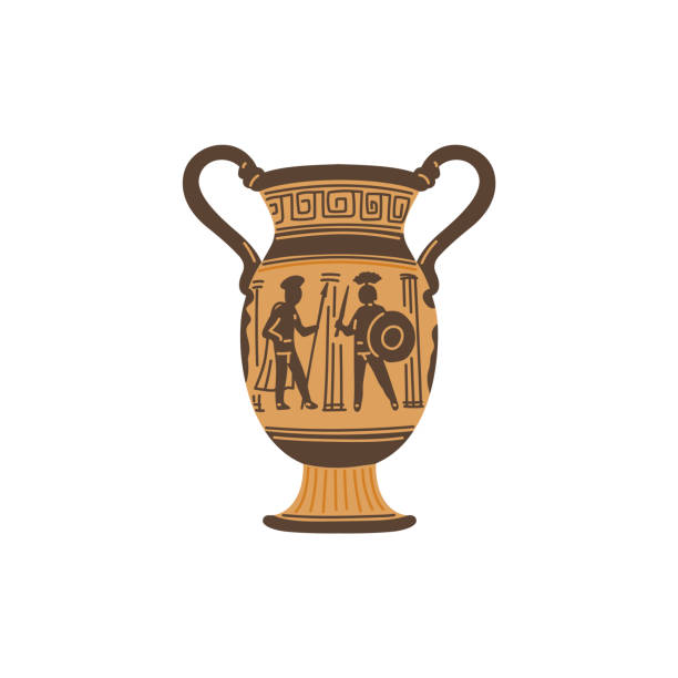 римская древняя амфора или красно-фигура вазы плоский вектор иллюстрации изолированы. - jug decorative urn ancient greek culture stock illustrations