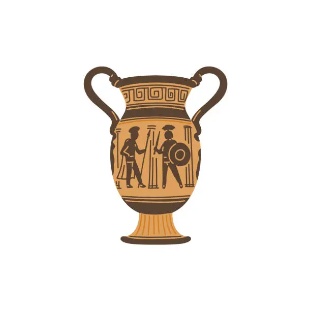 Vector illustration of Roman ancient amphora or red-figure vase flat vector illustration isolated.