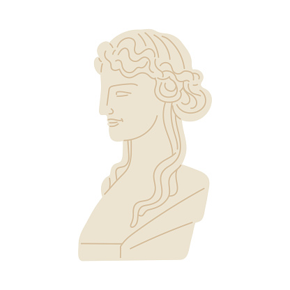 Ancient roman or ancient greek bust of beautiful young woman. Antique classical sculpture. Flat vector illustration isolated on a white background.