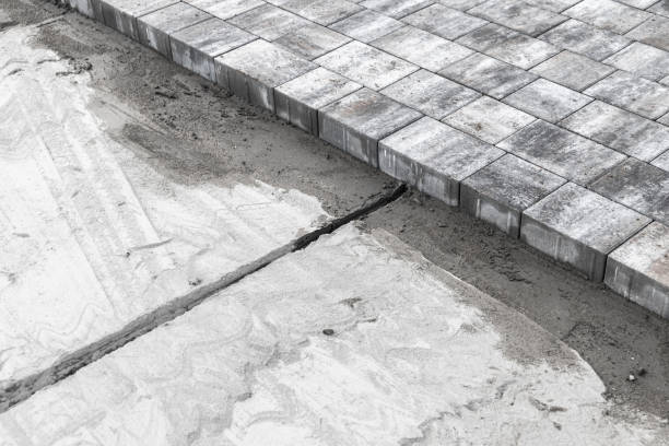 istock Laying of paving slabs, ground preparation 1292917337
